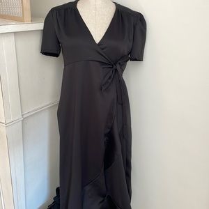 Queen Bee Black Satin Maternity Wrap Dress AU 8/US 4
